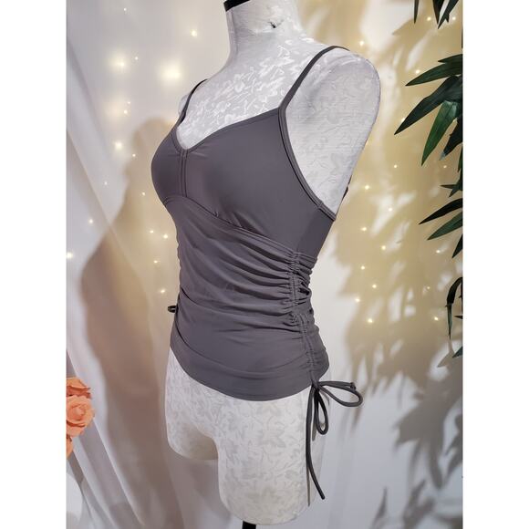 PrAna Moorea Ruched Tankini Swim Top Womens Size XS Side Tie Gray Adjustable - Picture 2 of 9